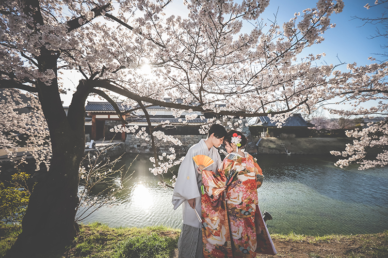 桜和装松本城長野県